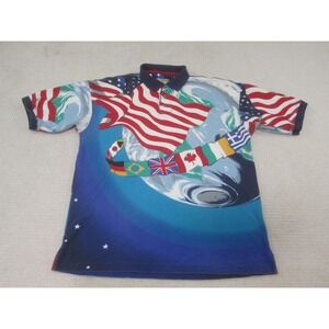 Vintage Cotton Traders‎ Shirt Mens XL Flags Earth USA Olympic Rare Polo 90s